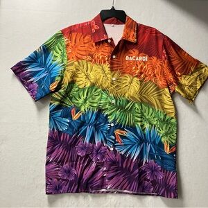 Bacardi Rum PRIDE Rainbow Floral Tiki Hawaiian Shirt Aloha Size Large Colorful